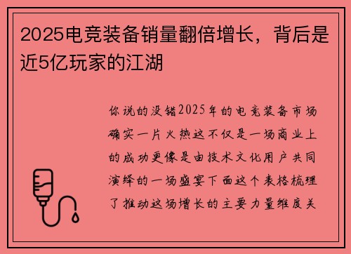 2025电竞装备销量翻倍增长，背后是近5亿玩家的江湖